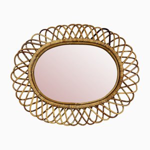 Mid-Century Oval Mirror in Rattan and Bamboo in the style of Franco Albini, 1960s
