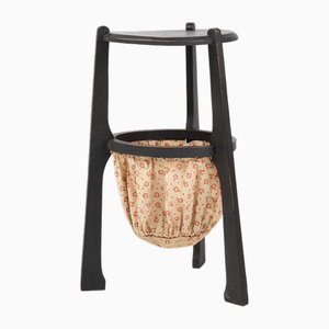 Art Nouveau Side Table in Blackened Wood with Storage Basket, Belgium, 1890s