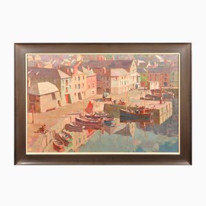 Gyrth Russell, Before the Hot Day Brightens to Blue (Mevagissey Harbour, Cornwall), 1950er, Öl auf Leinwand