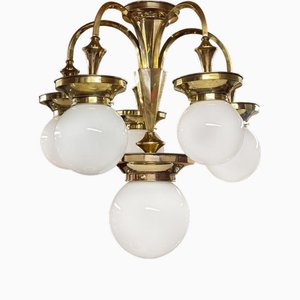 Vintage Art Deco Brass Chandelier, 1930s