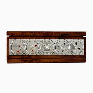 Italian Burl Walnut, Silver and Enamel Poker Set from Ottaviani Studio, 1980s