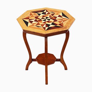 Table d'Appoint Antique Décorée en Parqueterie Géométrique, 1910s