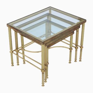 Vintage Ormolu Brass and Glass Nesting Tables from Maison Jansen, 1950s, Set of 3