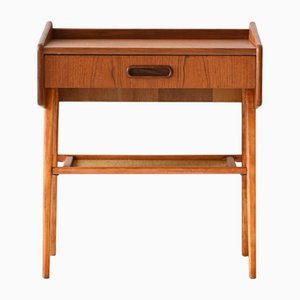 Scandinavian Bedside Table in Teak and Rattan, 1960s