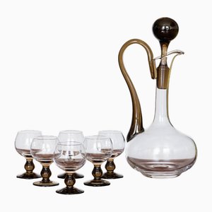 Service aus mundgeblasenem Rauchglas, 1920er, 7 Set