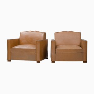Vintage French Faux Leather Armchairs, Set of 2