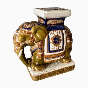 Hollywood Regency Chinese Green and Blue Elephant Plant Stand, 1970s