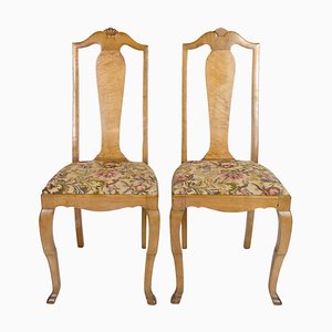 Set of Rococo Dinning Room Chairs in Light Mahogany & Fabric, 1920s