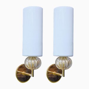 Wandleuchten aus Glas in Weiß & Gold, 2er Set