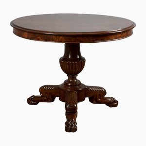 Round Center Table in Walnut with Three Victorian Style Carved Feet