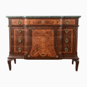 Threaded Chest of Drawers Inlaid with Green Marble Top & Napoleon III Style Wavy Front