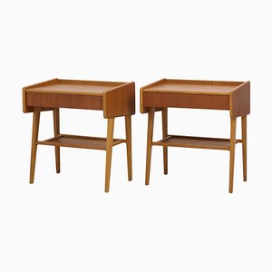 Vintage Swedish Scandinavian Modern Teak Nightstands with Drawers, 1960s, Set of 2