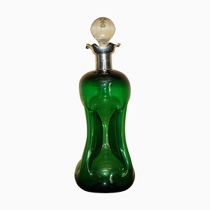 Antique Green Wine Port Decanter with Sterling Silver Collar from Gibson & Lawrence, 1896