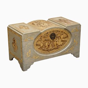 Antique Chinese Export Heavily Carved Camphor Wood Linen Toy Chest, 1920s
