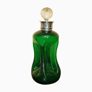 Antique Green Wine Port Spirit Decanter with Sterling Silver Collar, 1904