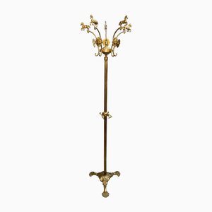 Portemanteau Autoportant Antique en Laiton avec Cintres Horse Cast