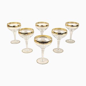 Coupes à Champagne Murano Gravées avec Bordure Dorée, 1940, Set de 6