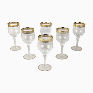 Verres à Vin Murano Vintage avec Bordure Dorée, 1940, Set de 6
