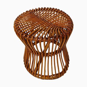 Mid-Century Italian Modern Stool or Side Table in Cane, Rattan & Wicker in the style of Franco Albini, 1950s