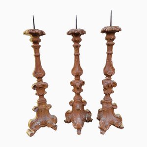 Vintage Candlesticks in Golden Wood, Set of 3