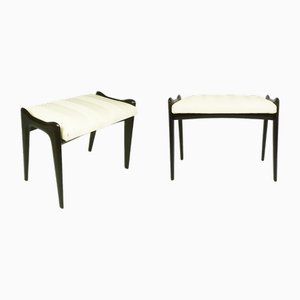 Otomanas italianas Mid-Century modernas de escay marfil y madera, años 50. Juego de 2