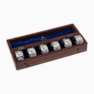 Antique Indian Silver Cased Napkin Rings, 1890s, Set of 6