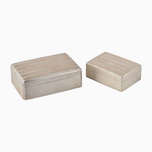 Cajas alemanas antiguas de exportación de plata y dorado, 1922. Juego de 2