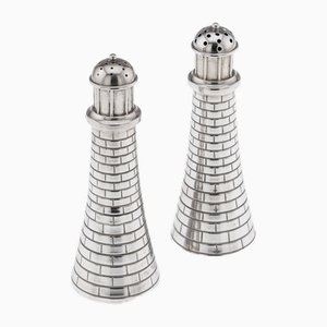 American Novelty Silver Lighthouse Salts, 1900, Set of 2