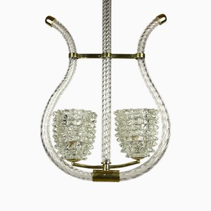 Lámpara de araña Lyre de cristal de Murano de Ercole Barovier para Barovier and Toso, años 40