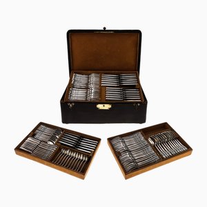 Antique Russian Faberge Silver Cased Cutlery Set, 1910, Set of 132