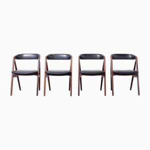 Modell 205 Esszimmerstühle aus schwarzem Leder & Teak von Thomas Harlev für Farstrup Møbler, 1960er, 4 . Set