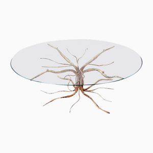 Brutalistischer Couchtisch in Baumform aus Eisen & Glas von Salvino Marsura, 1960er