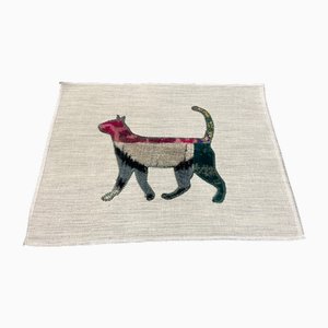 Handgefertigter Katzen Seiden Wandbehang, 1980er