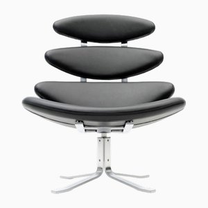 EJ5 Corona Lounge Chair in Steel and Black Leather by Poul M. Volther for Erik Jørgensen Møbelfabrik, 1960s