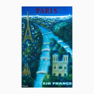 Vintage Air France Paris Original Travel Poster attributed to Bernard Villemot, 1967