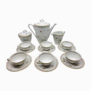 French Empire Style Porcelain Tea Service Decorated with Fine Gold from Sologne, 20th Century, Set of 15
