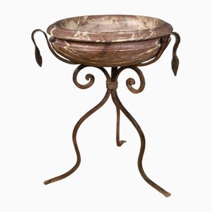 Large Marble Tub with Wrought Iron Tripod, 1950