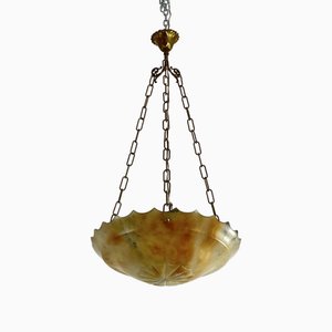 Mid-Century Art Deco Hängelampe aus Alabaster, 1940er