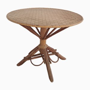 Circular Dining Table in Rattan and Chipwood Wickerwork, 1960s