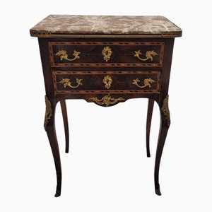19th Century Louis XV Commode in Marquetry and Marble, France