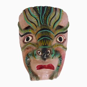 Mexican Folk Art Mask in Polychrome Carved Wood, 1970s