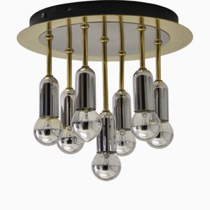Plafonnier Atomic Mid-Century en Chrome et Laiton de Cosack, Allemagne, 1970s