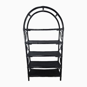 Large Mid-Century Black Wicker Bookcase with Shelves, 1970s