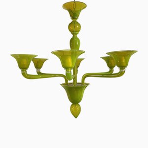 Durchscheinender apfelgrüner Murano Glas Kronleuchter von Simoeng
