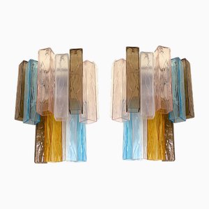 Multicolored Squared Murano Glass Wall Sconces by Simoeng, Set of 2