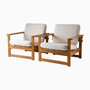Set of Mid-Century Scandinavian Lounge Chairs in Oak and Leather by Nils Roth, 1960s