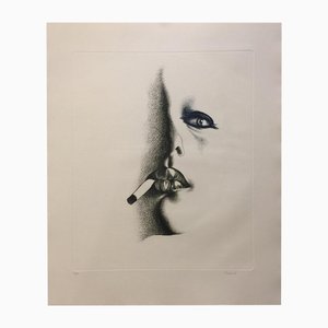 Giacomo Porzano, Smoker in White, Etching, 1972