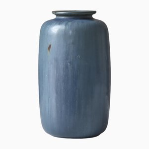 Large Scandinavian Modern Blue Stoneware Vase Model 27 by Arne Bang, 1930s