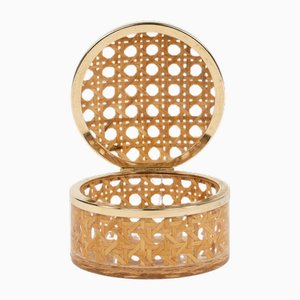 Mid-Century Box in Rattan and Brass from Christian Dior, 1970s