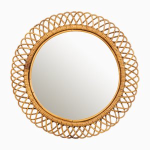 Miroir Mural Rond Mid-Century en Rotin et Bambou par Franco Albini, 1960s